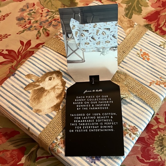 BUNNY HILL FARMS BHL Tablecloth Oblong 60" x 120'  Cotton Bunny Stripe Print NEW - Picture 10 of 11